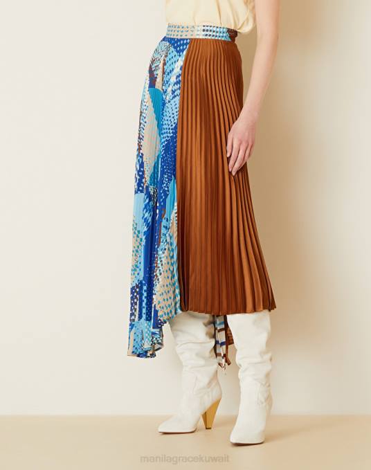 Manila Grace ملابس نحيف محيط أزرق تنورة ماكسي مطوية مع انقسام Z2TJ362