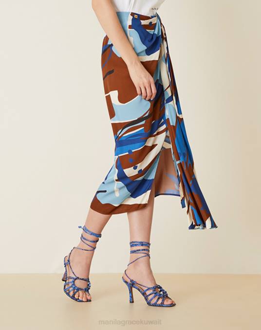 Manila Grace ملابس نحيف التبغ البني تنورة ميدي رايات Z2TJ363