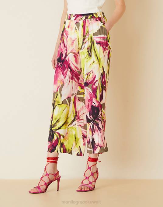 Manila Grace ملابس نحيف الأخضر الحمضي بنطال قصير بطبعة زهور ماكسي Z2TJ367