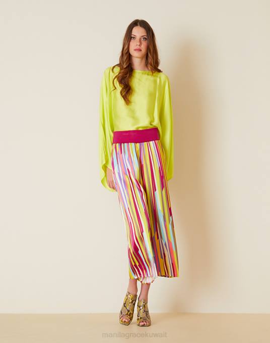 Manila Grace ملابس نحيف الكوبية بنطال قصير بطبعة مخططة ولوحة متباينة Z2TJ368