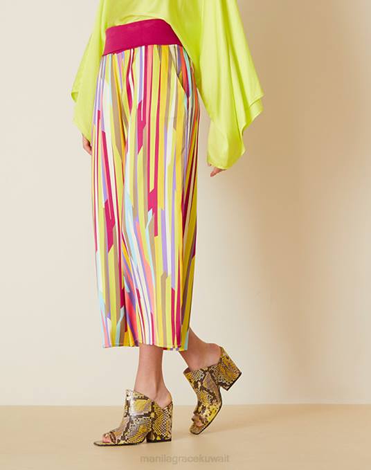 Manila Grace ملابس نحيف الكوبية بنطال قصير بطبعة مخططة ولوحة متباينة Z2TJ368