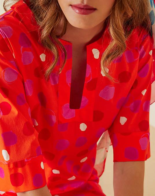 Manila Grace ملابس نحيف البرتقالي فستان قصير فضفاض مع نقاط البولكا Z2TJ36