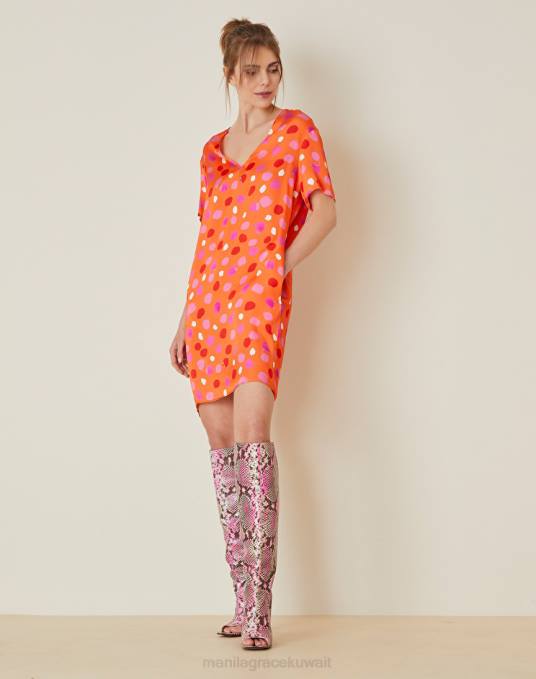 Manila Grace ملابس نحيف البرتقالي فستان التحول مع الطباعة نقطة Z2TJ37