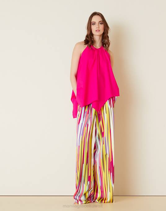 Manila Grace ملابس نحيف الكوبية بنطلون فيسكوز بالازو مع خصر متباين Z2TJ370