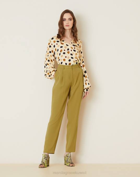 Manila Grace ملابس نحيف بني الجوز مطوي السراويل الصلبة الجزرة Z2TJ371