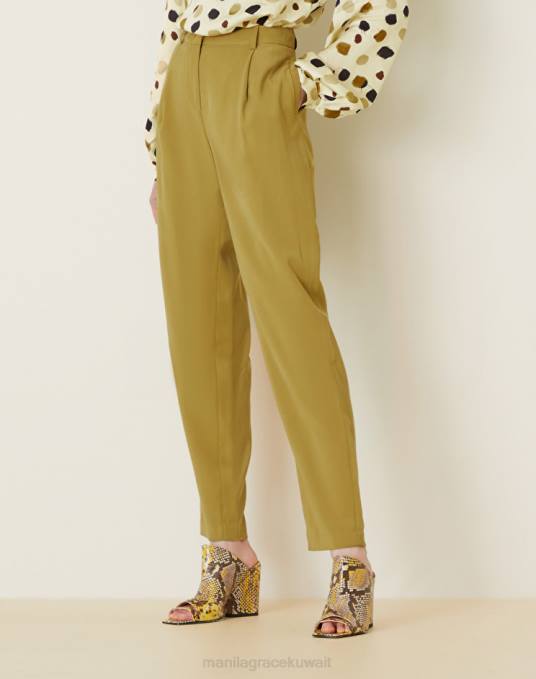 Manila Grace ملابس نحيف بني الجوز مطوي السراويل الصلبة الجزرة Z2TJ371