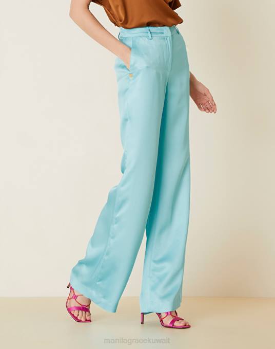 Manila Grace ملابس نحيف الفيروز بنطلون واسع من الساتان الفيسكوز Z2TJ373