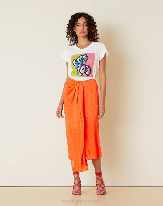 Manila Grace ملابس نحيف البرتقالي تنورة ميدي بثنيات من مزيج الحرير Z2TJ377