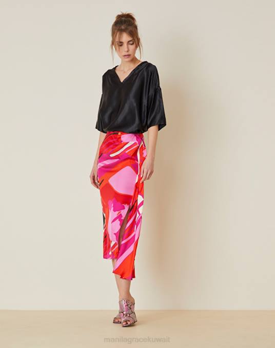 Manila Grace ملابس نحيف أحمر تنورة ميدي رايات Z2TJ380