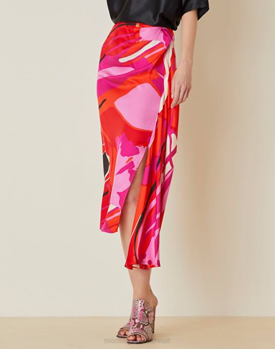 Manila Grace ملابس نحيف أحمر تنورة ميدي رايات Z2TJ380