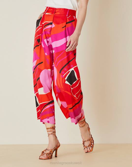 Manila Grace ملابس نحيف أحمر بنطال قصير بطبعة زهور Z2TJ381