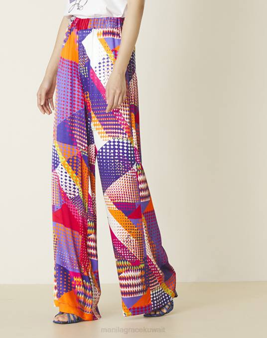 Manila Grace ملابس نحيف البنفسجي بنطال بالازو مع طباعة مرقعة Z2TJ384