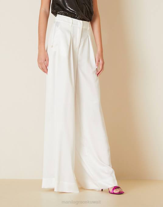 Manila Grace ملابس نحيف حليب ابيض بنطلون بالازو من الساتان Z2TJ395