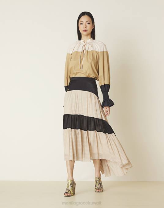 Manila Grace ملابس نحيف الرمال / الأسود تنورة متدرجة مع كتل ملونة Z2TJ399