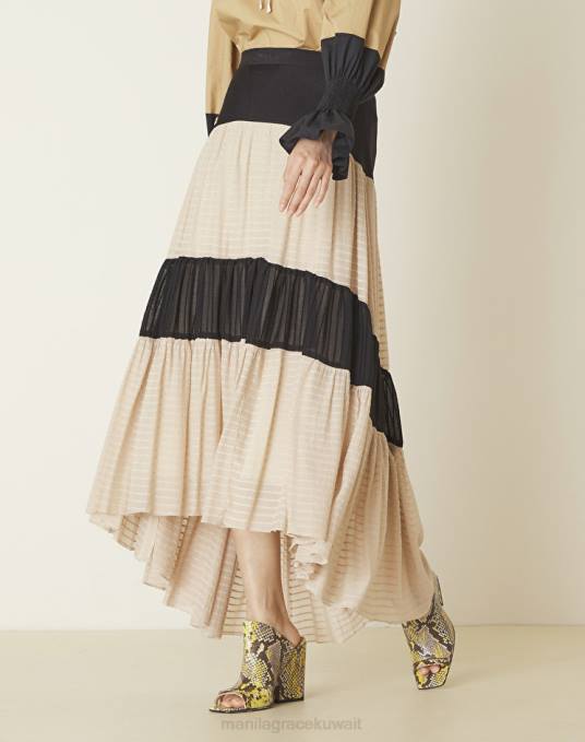Manila Grace ملابس نحيف الرمال / الأسود تنورة متدرجة مع كتل ملونة Z2TJ399