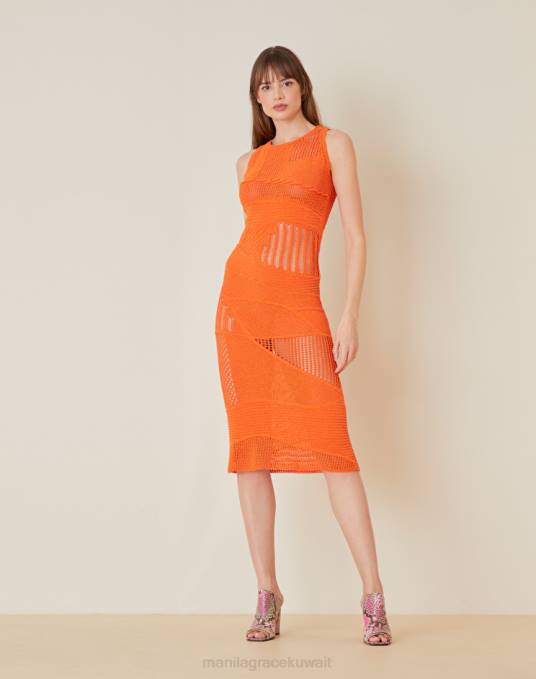 Manila Grace ملابس نحيف البرتقالي فستان جيرسي من مزيج القطن Z2TJ40
