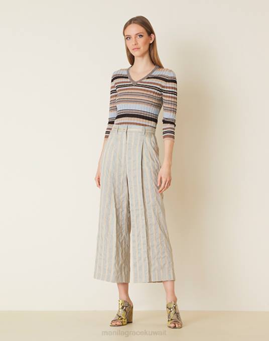 Manila Grace ملابس نحيف الغبار الأزرق بنطلون مخطط قصير Z2TJ400