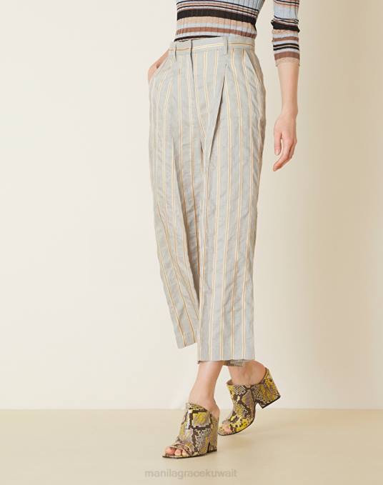 Manila Grace ملابس نحيف الغبار الأزرق بنطلون مخطط قصير Z2TJ400