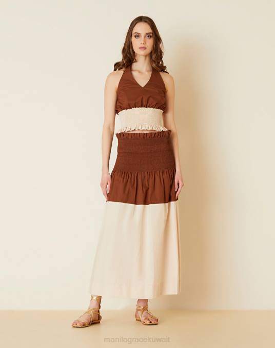 Manila Grace ملابس نحيف التبغ / الحليب الأبيض تنورة كاملة من القطن الخالص Z2TJ405