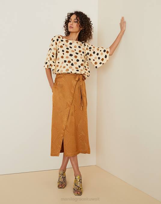 Manila Grace ملابس نحيف بني الجوز تنورة ملفوفة بنمط الجاكار Z2TJ407