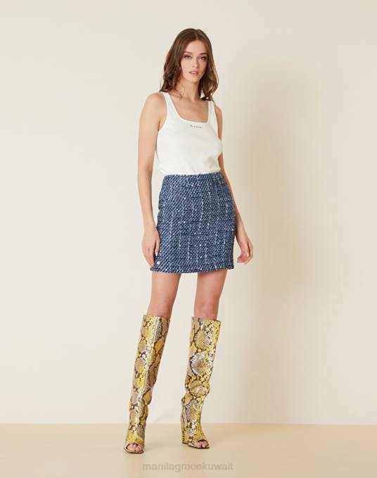 Manila Grace ملابس نحيف محيط أزرق تنورة قصيرة من مزيج قطن التويد Z2TJ408