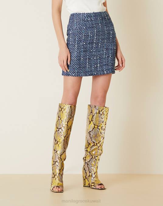 Manila Grace ملابس نحيف محيط أزرق تنورة قصيرة من مزيج قطن التويد Z2TJ408