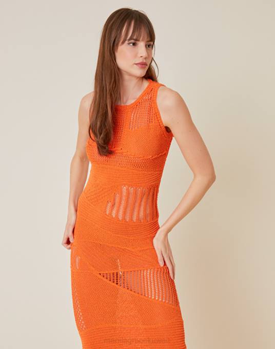 Manila Grace ملابس نحيف البرتقالي فستان جيرسي من مزيج القطن Z2TJ40