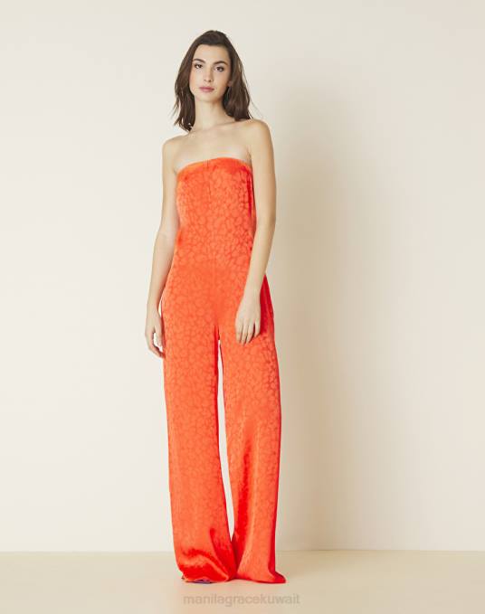 Manila Grace ملابس نحيف البرتقالي بذلة باندو من مزيج الحرير Z2TJ41