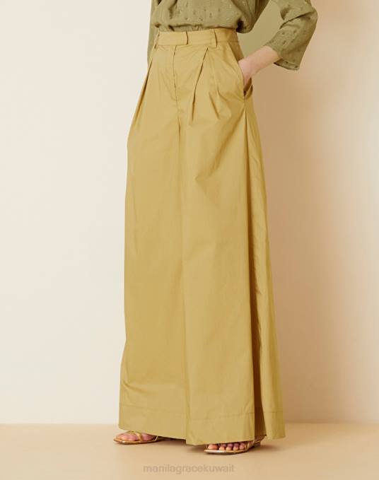 Manila Grace ملابس نحيف كاكي الأخضر بنطلون بالازو بلون خالص Z2TJ415