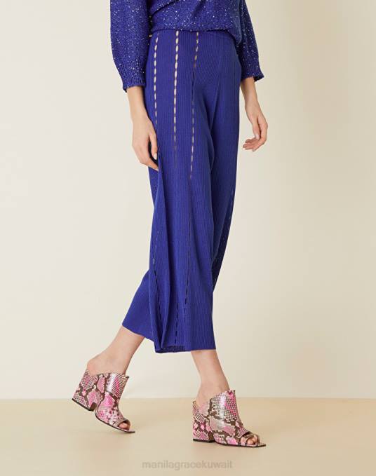 Manila Grace ملابس نحيف ازرق غامق بنطلون مثقوب من نسيج الفيسكوز Z2TJ416