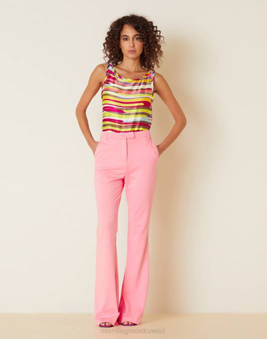 Manila Grace ملابس نحيف لون القرنفل بنطال واسع من الفيسكوز ذو اللون الصلب Z2TJ418