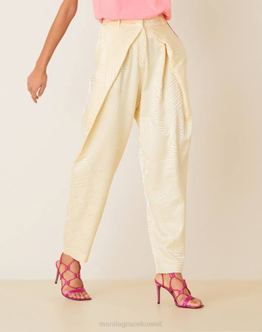 Manila Grace ملابس نحيف البيج الرملي بنطلون جاكار مع طيات Z2TJ419