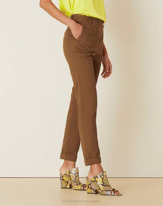 Manila Grace ملابس نحيف التبغ البني تشينو عالية مخصر Z2TJ420