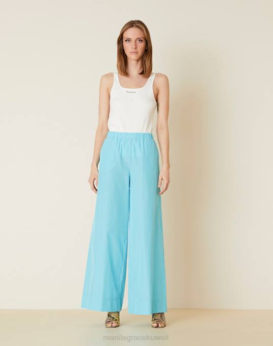 Manila Grace ملابس نحيف الفيروز بنطال بالازو من قماش البوبلين القطني المخلوط Z2TJ423