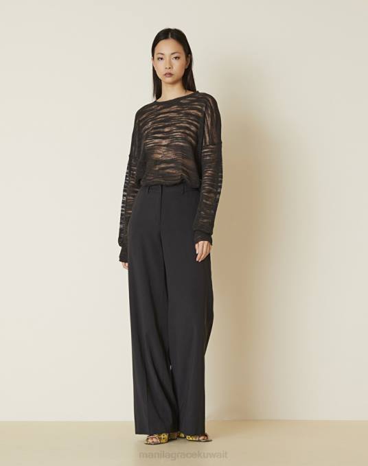 Manila Grace ملابس نحيف أسود بنطلونات ملونة صلبة Z2TJ429