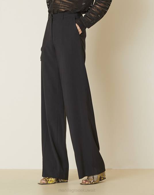 Manila Grace ملابس نحيف أسود بنطلونات ملونة صلبة Z2TJ429
