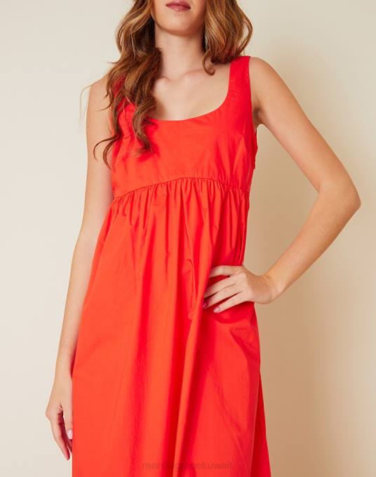 Manila Grace ملابس نحيف البرتقالي فستان طويل من القطن مع كشكش Z2TJ42