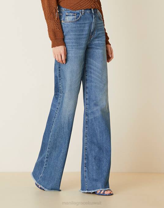 Manila Grace ملابس نحيف أزرق غامق بنطلون بالازو من الدنيم Z2TJ433