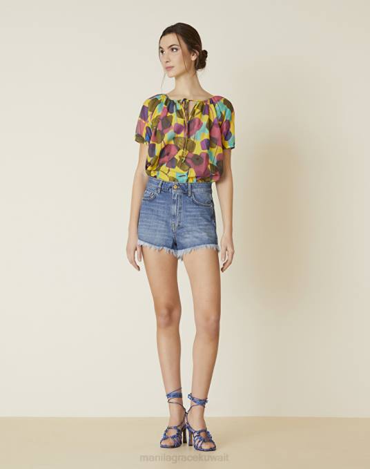 Manila Grace ملابس نحيف أزرق غامق شورت جينز متوتر Z2TJ434