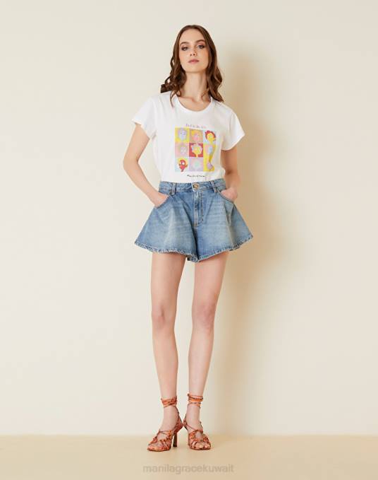 Manila Grace ملابس نحيف ازرق متوسط شورت جينز واسع Z2TJ435