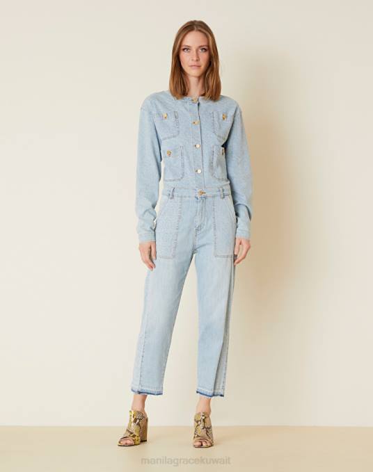 Manila Grace ملابس نحيف أزرق فاتح الجينز الجاكار الدنيم Z2TJ438