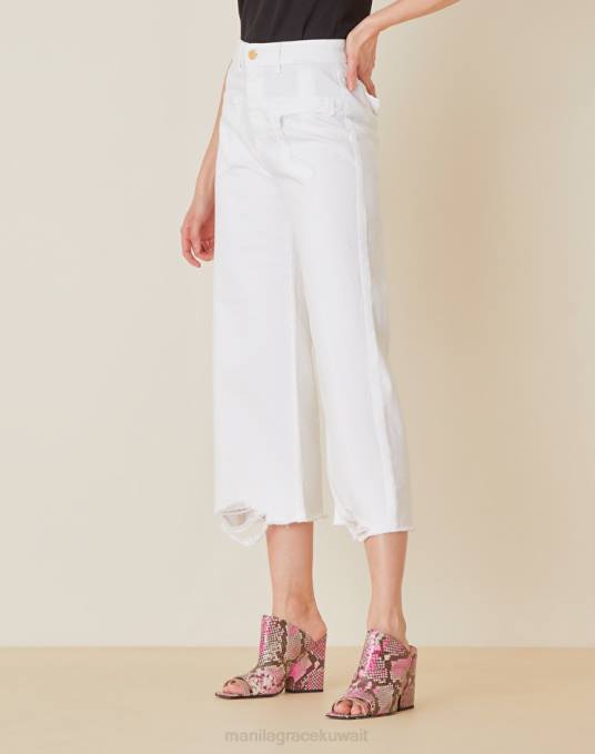 Manila Grace ملابس نحيف أبيض الجينز المتعثرة واسعة الساق Z2TJ439