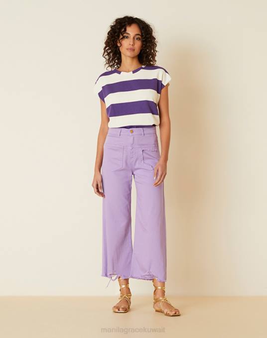 Manila Grace ملابس نحيف الخزامى الجينز المتعثرة واسعة الساق Z2TJ440 Manila Grace ملابس نحيف الخزامى الجينز المتعثرة واسعة الساق Z2TJ440