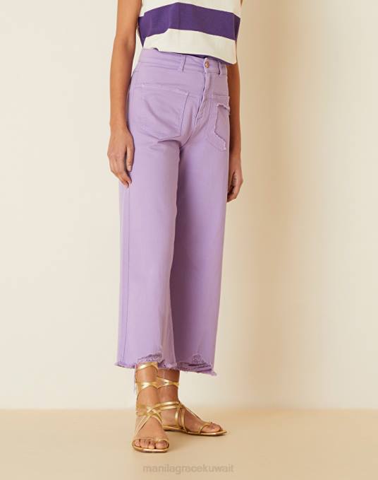 Manila Grace ملابس نحيف الخزامى الجينز المتعثرة واسعة الساق Z2TJ440