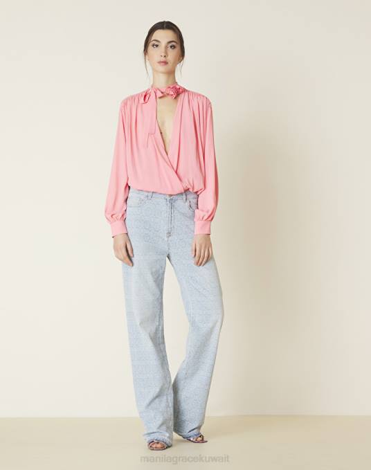 Manila Grace ملابس نحيف أزرق فاتح بنطلون جينز جاكار مستقيم Z2TJ444 Manila Grace ملابس نحيف أزرق فاتح بنطلون جينز جاكار مستقيم Z2TJ444