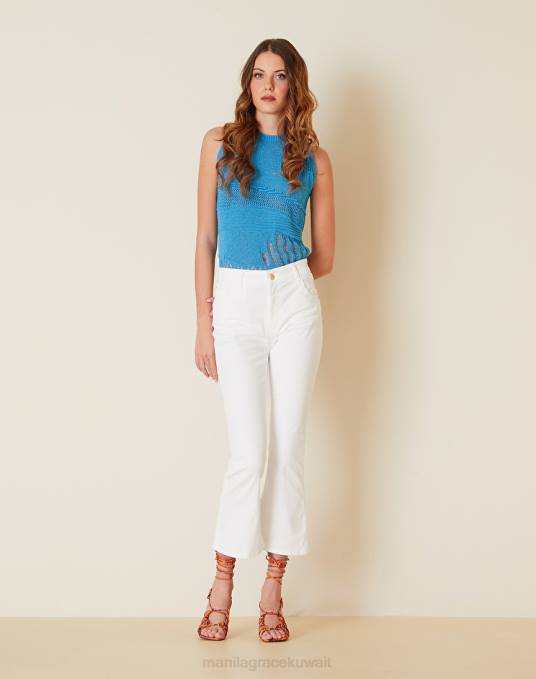 Manila Grace ملابس نحيف أبيض بنطلون قصير من قماش الدنيم Z2TJ446