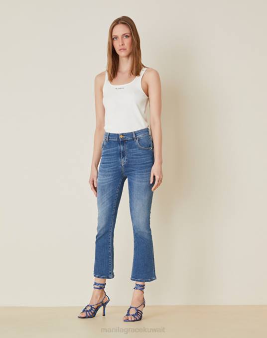 Manila Grace ملابس نحيف أزرق غامق جينز كاحل واسع Z2TJ448 Manila Grace ملابس نحيف أزرق غامق جينز كاحل واسع Z2TJ448