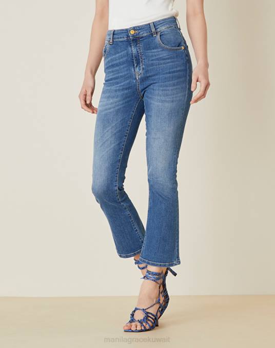 Manila Grace ملابس نحيف أزرق غامق جينز كاحل واسع Z2TJ448