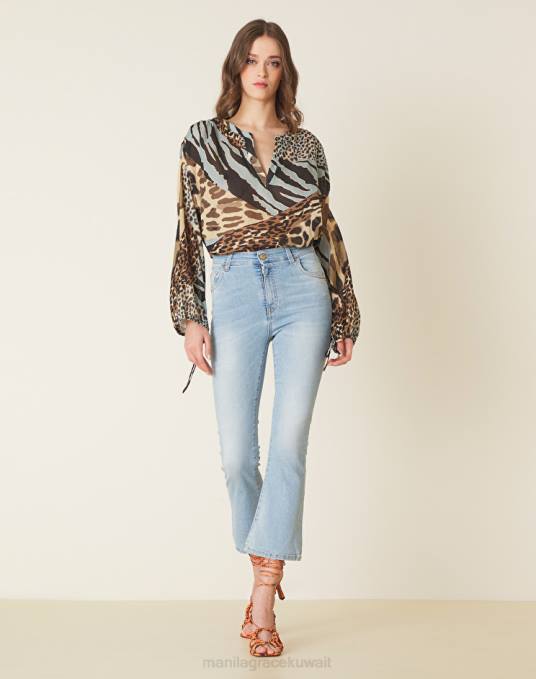 Manila Grace ملابس نحيف أزرق فاتح جينز كاحل واسع Z2TJ449 Manila Grace ملابس نحيف أزرق فاتح جينز كاحل واسع Z2TJ449