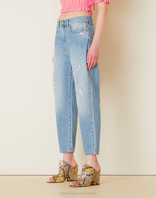 Manila Grace ملابس نحيف ازرق متوسط الجينز برميل المتعثرة Z2TJ451